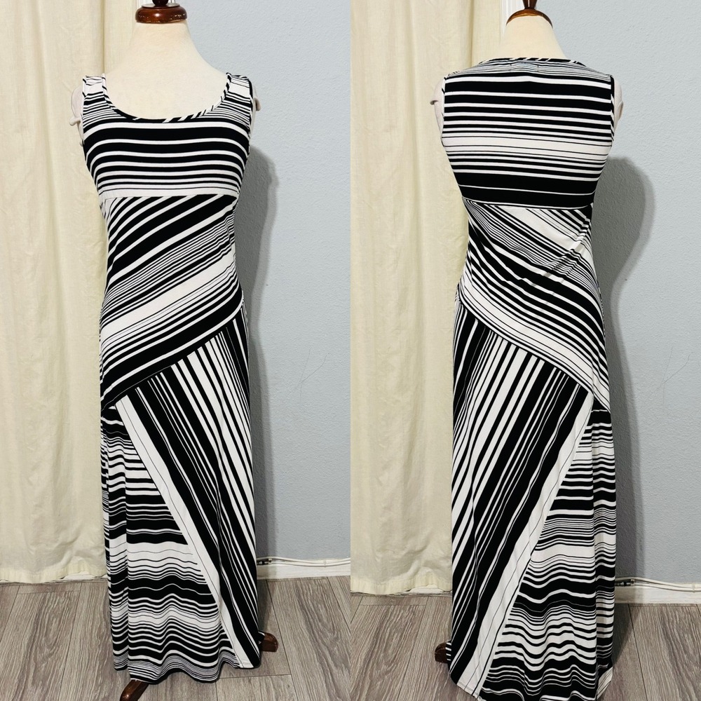 Made in Heaven Black‎ White Striped Geometric Sleeveless Maxi Dress Tank Size M